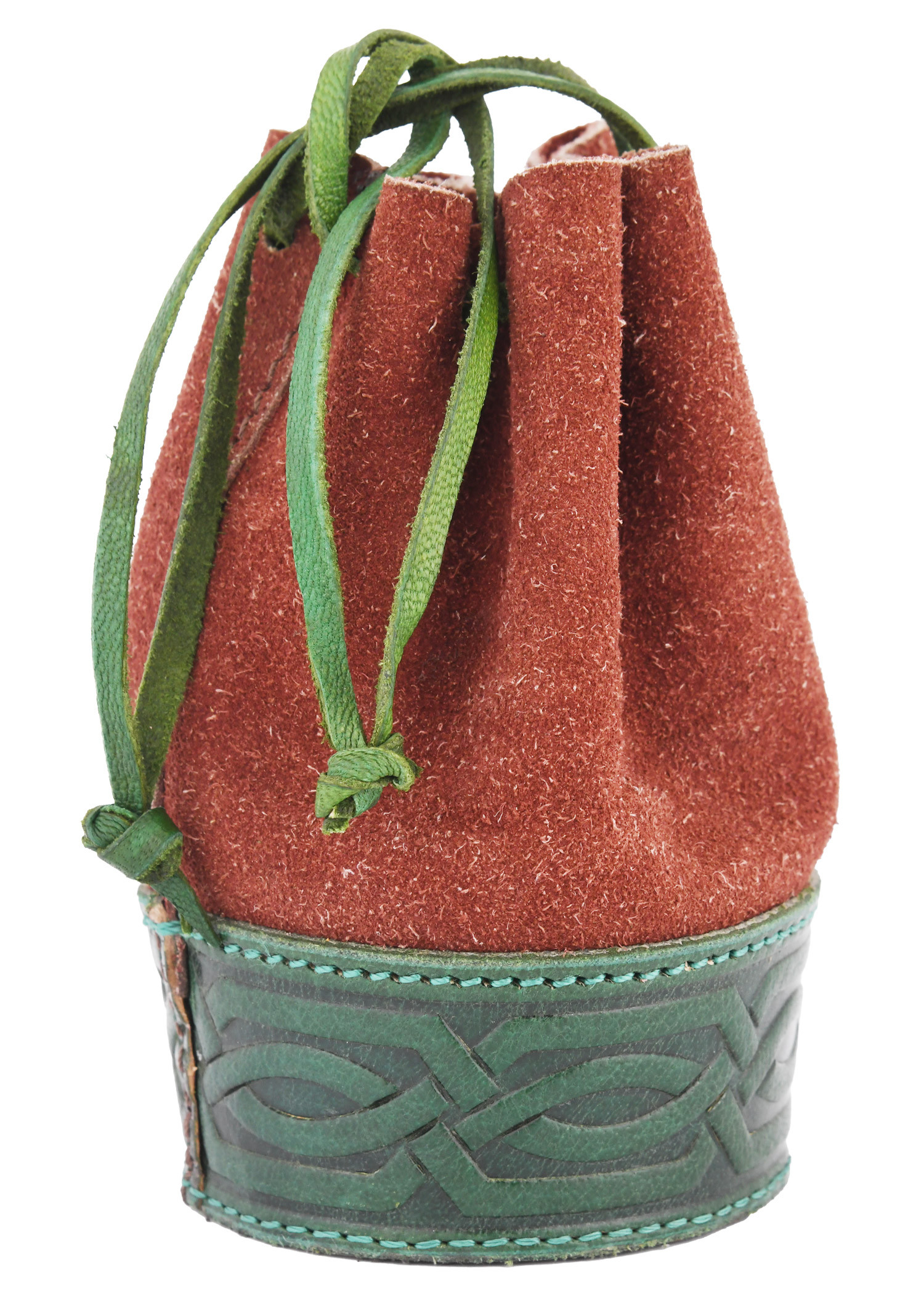Bolsa de linho medieval em marrom-verde repuxada