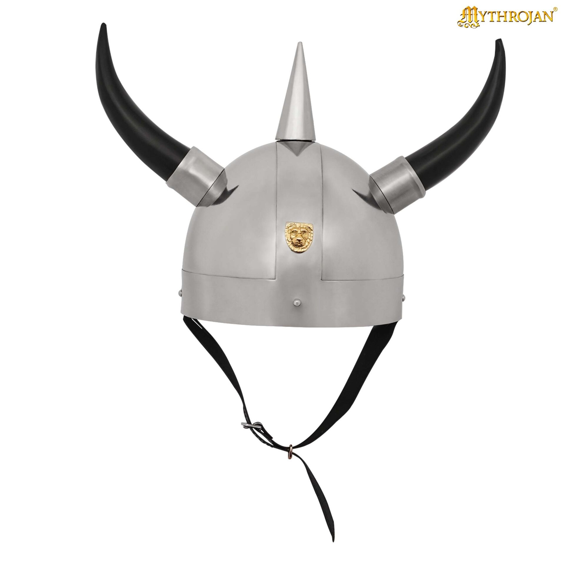 Capacete viking com chifres e chapa de leão