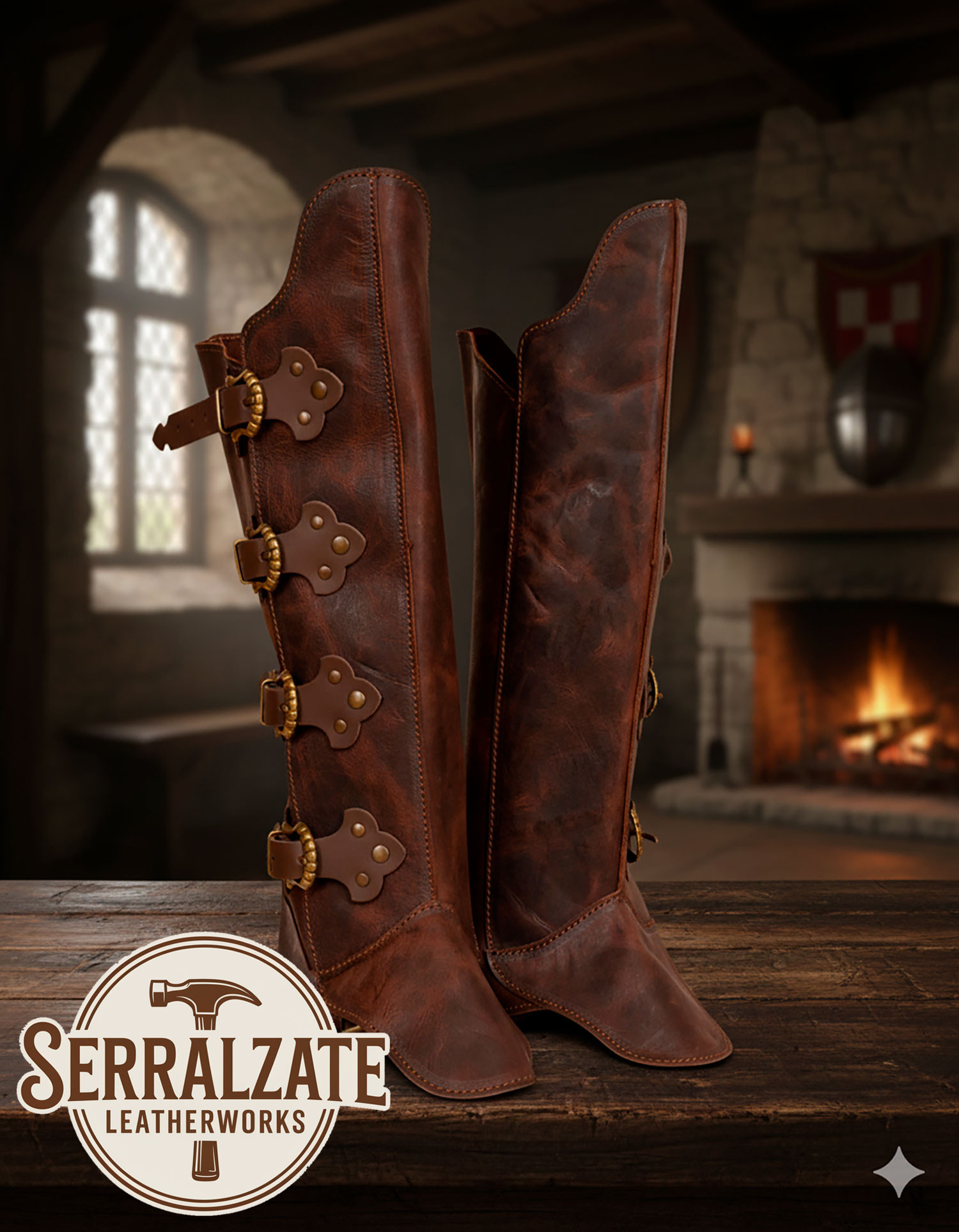 Polainas medievais Sir William com 4 fivelas - Marrom