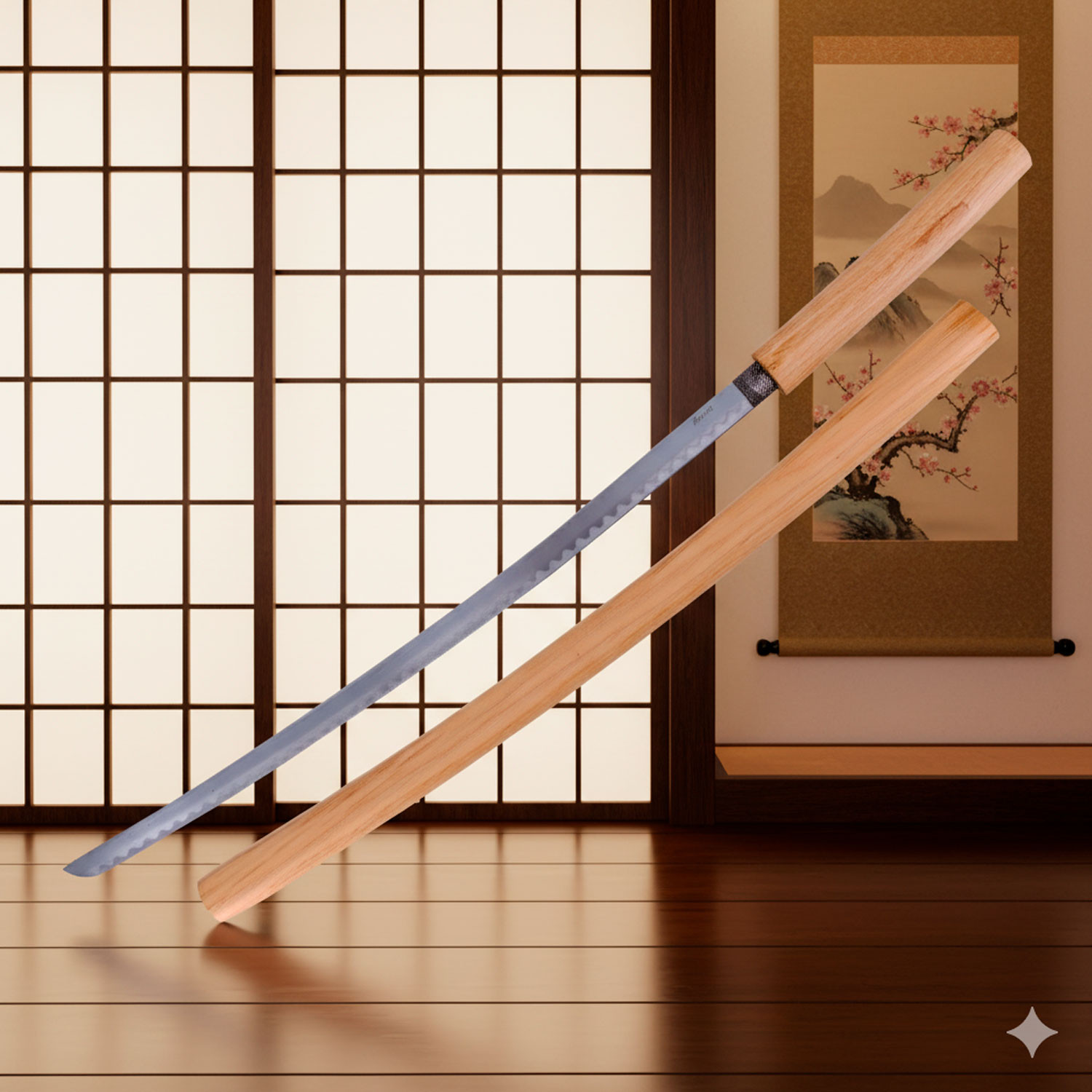 Shirasaya decorativa, lâmina de aço com acabamento fosco (100 cm).