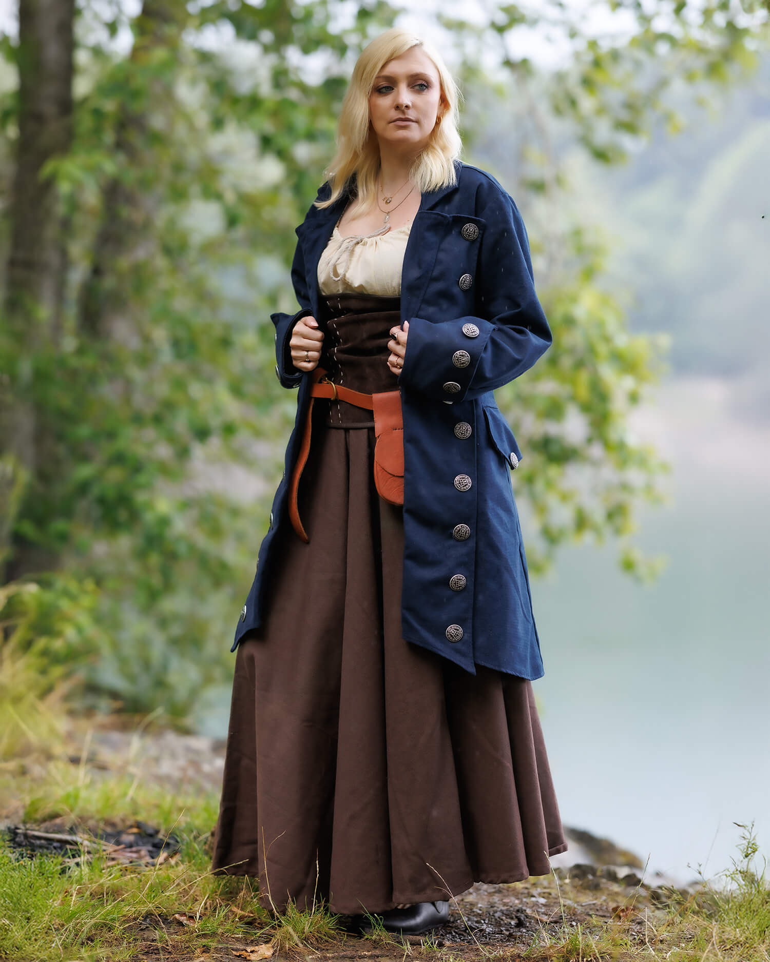 Casaco medieval Pirata modelo Capitão Chad, cor azul