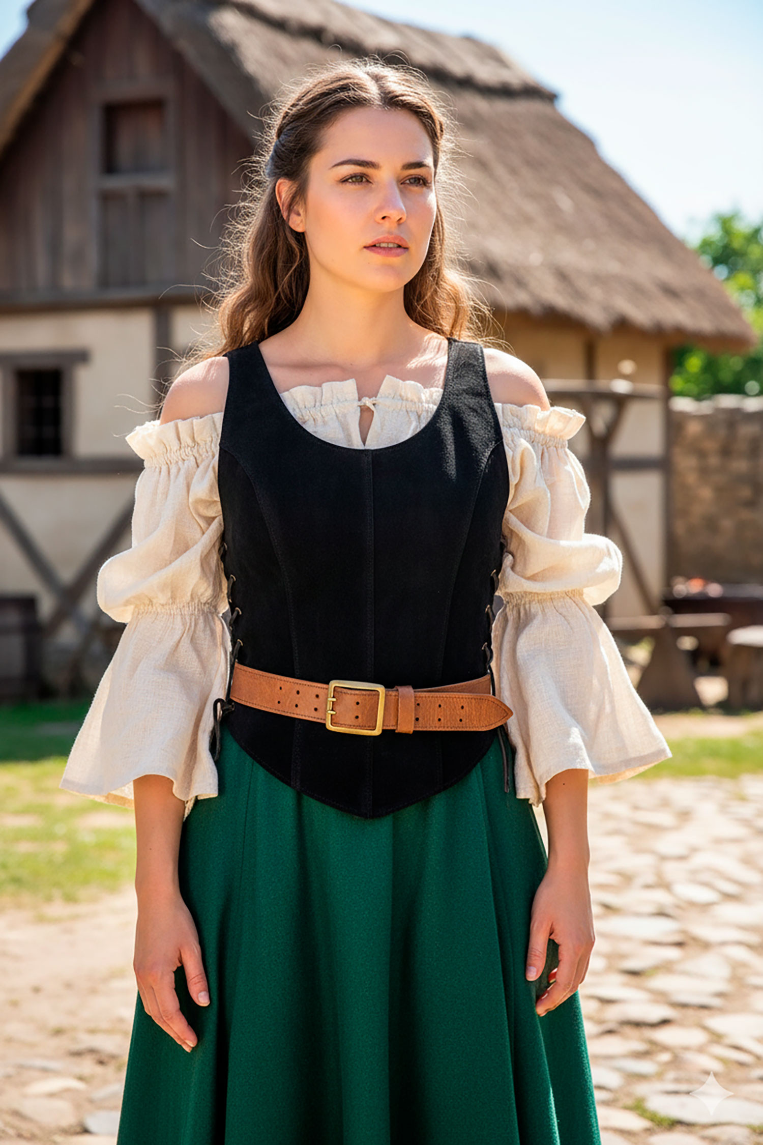 Corpiño medieval de couro modelo Granada - Preto