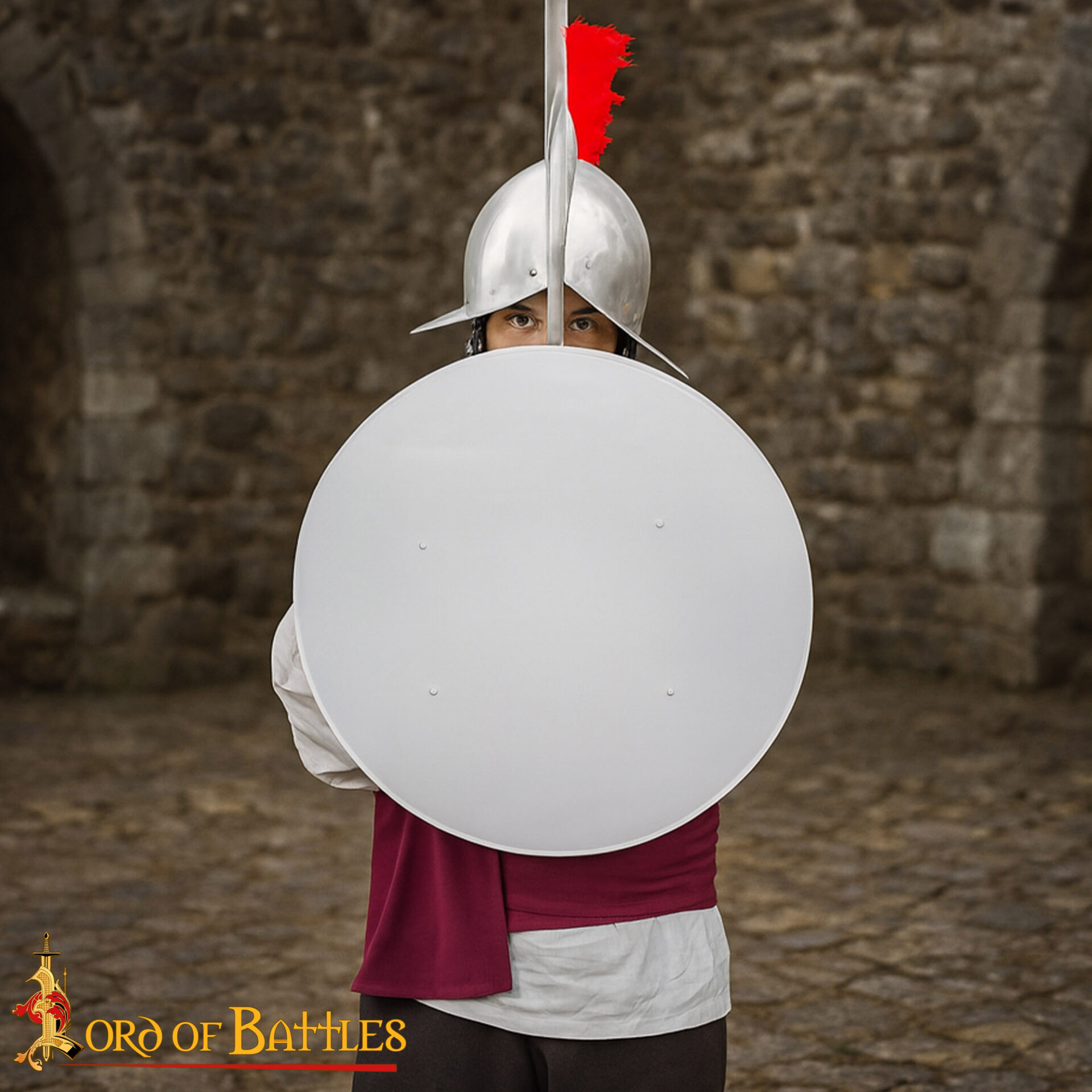 Escudo medieval redondo personalizável em aço na cor branca