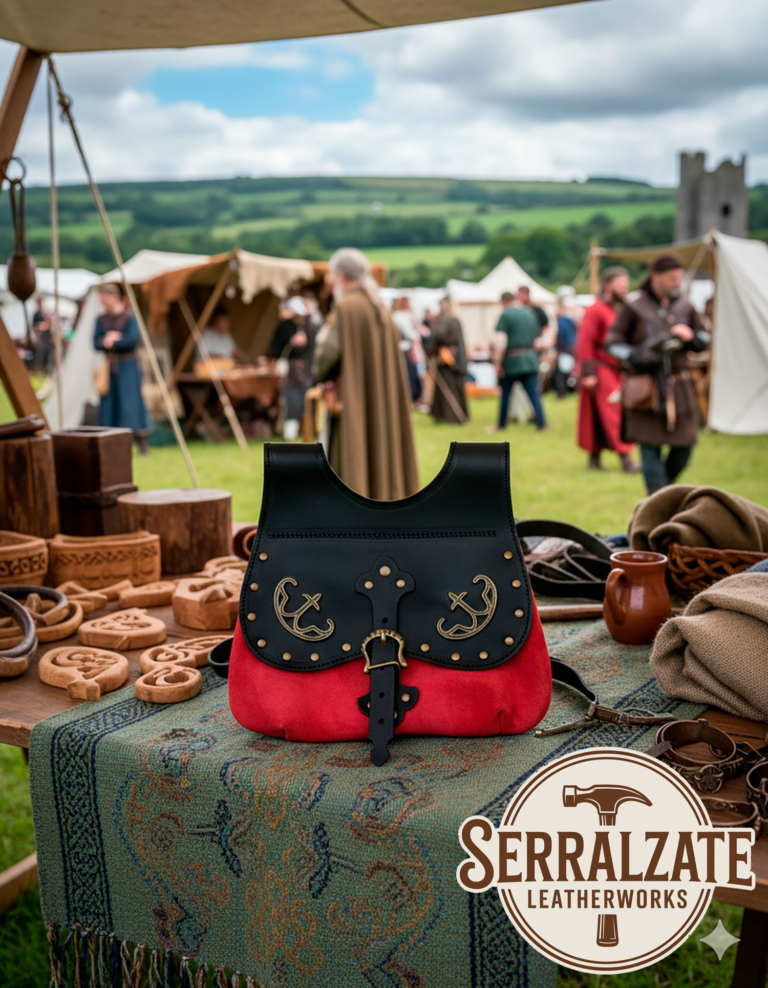 Bolsa Celta-Medieval Gareth em preto-vermelho