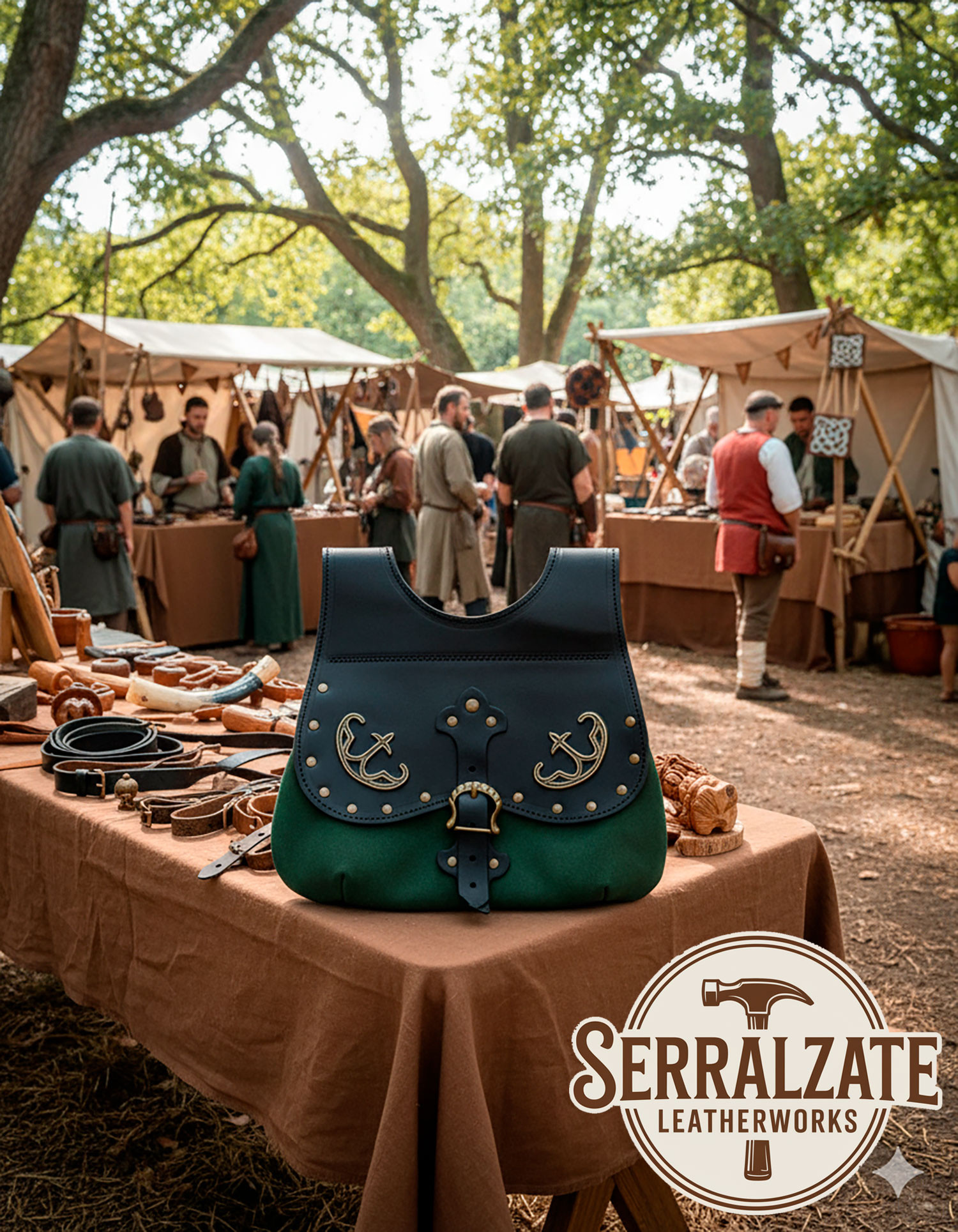 Bolsa Celta-Medieval Gareth em preto-verde garrafa