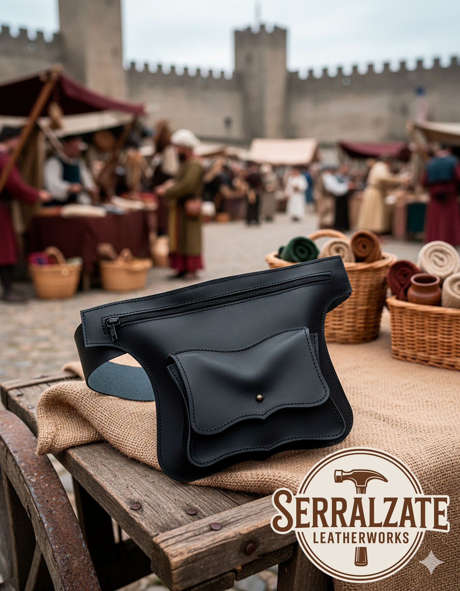 Bolsa medieval Vagabundo, tipo pochete, com zíper