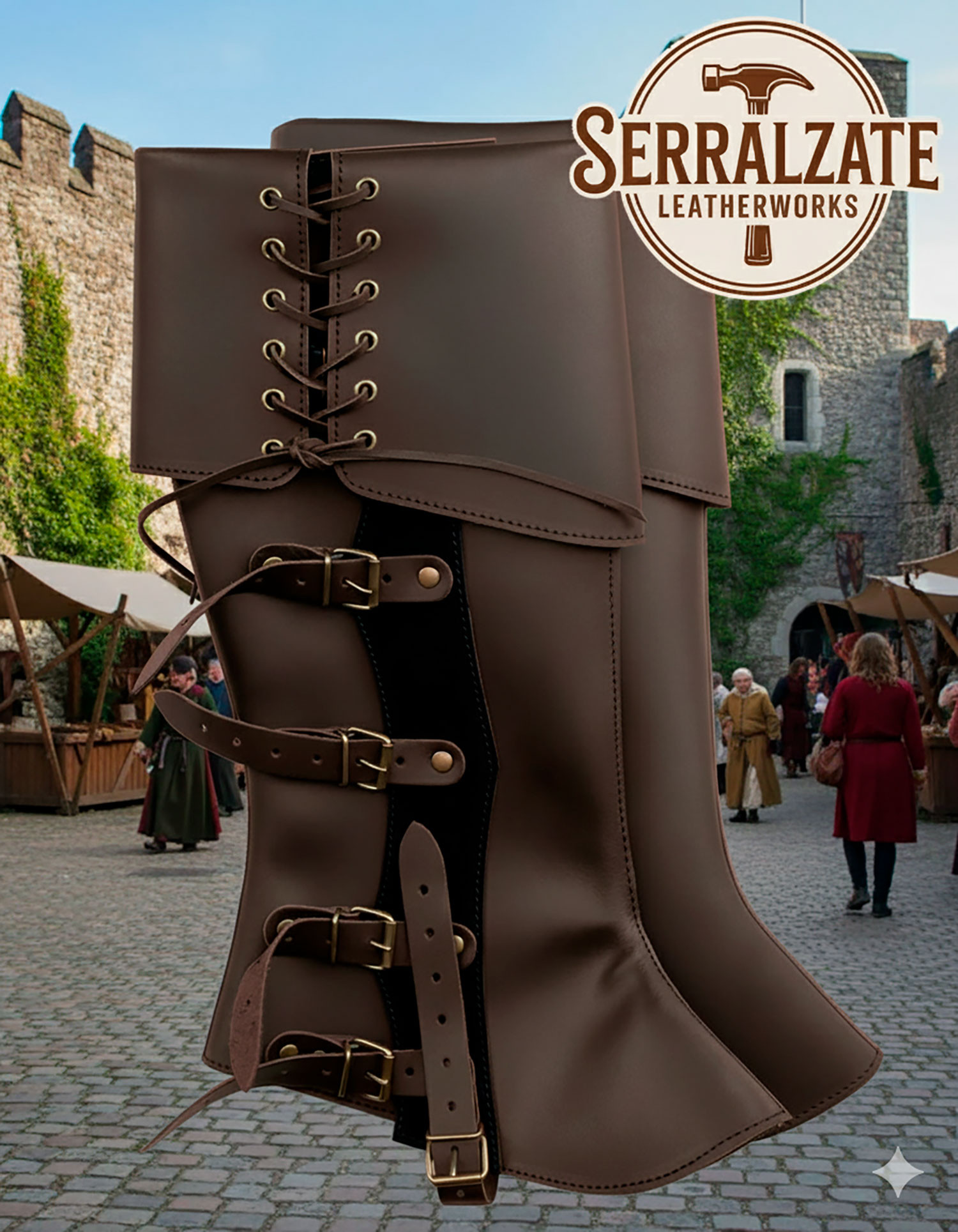 Polainas medievais Valerio marrom escuro, ajustáveis