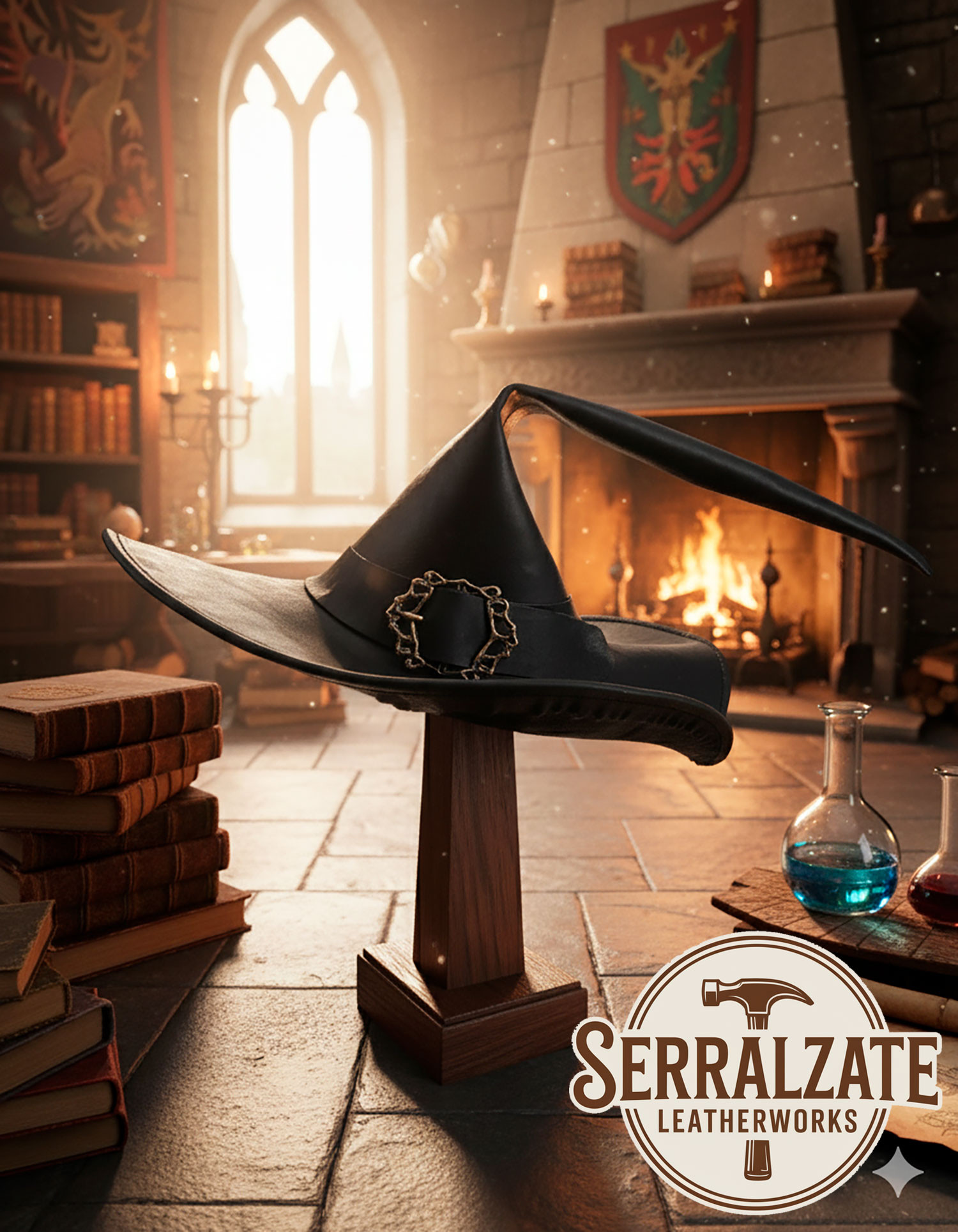 Chapéu de couro do Mago do Reino, cor preta