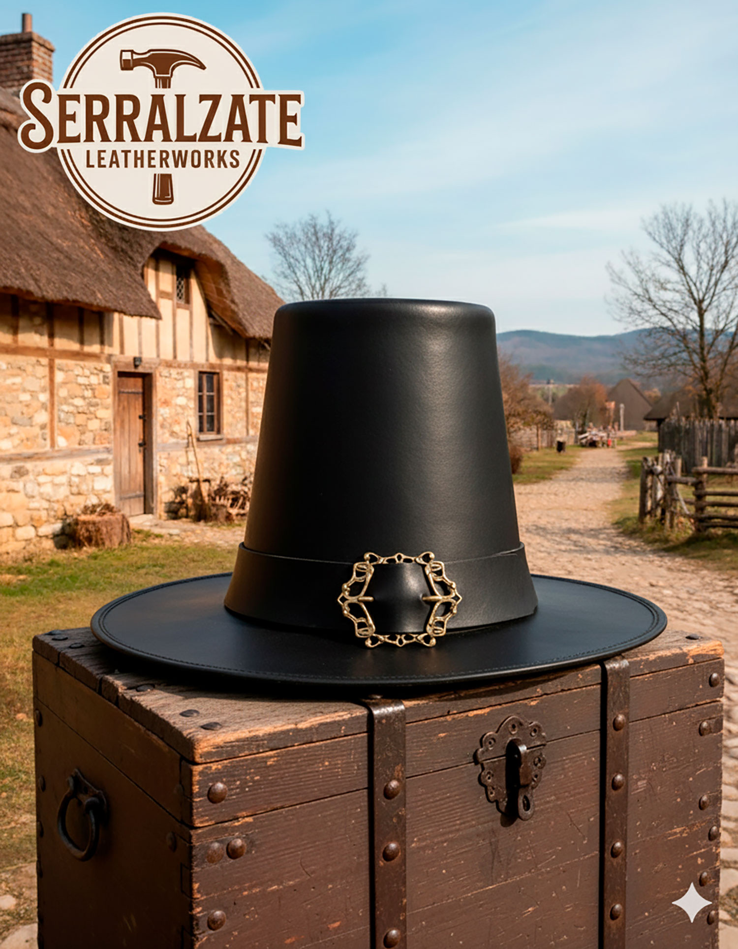 Chapéu do feiticeiro sombrio em couro liso, cor preta