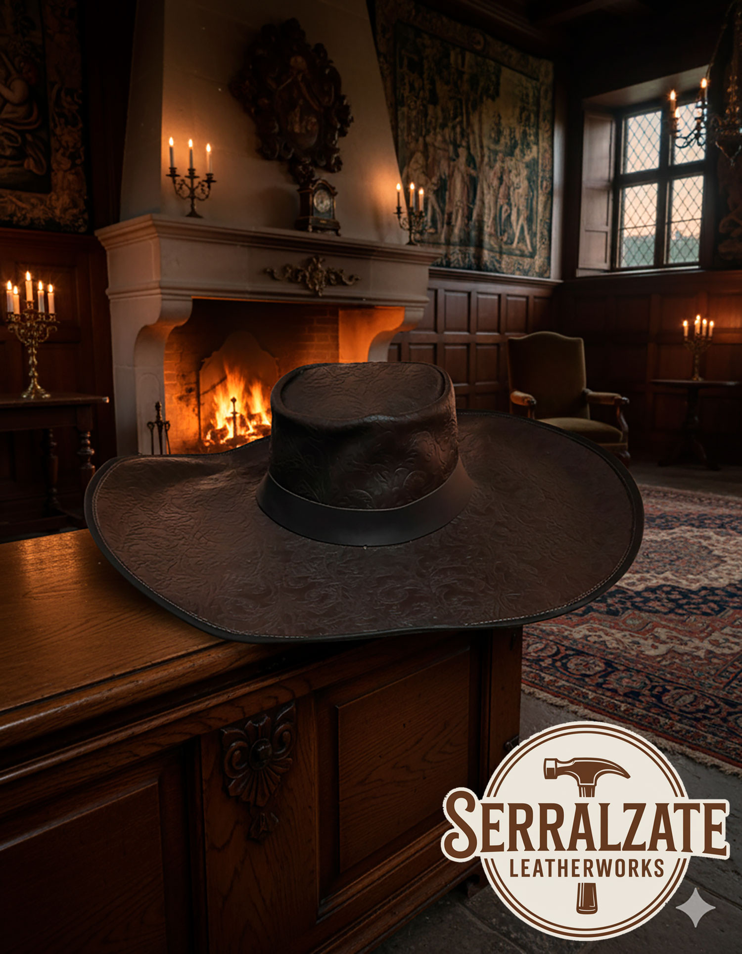 Chapéu medieval de couro Deluxe modelo Alatriste, cor castanho