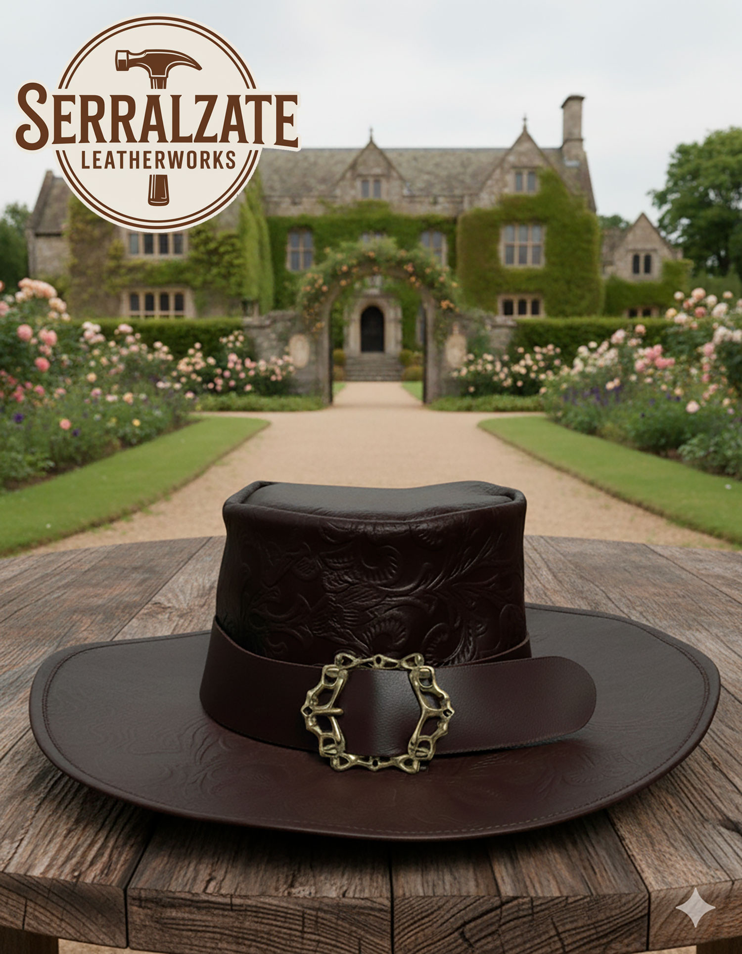 Chapéu medieval de couro Deluxe modelo Hidalgo, cor marrom