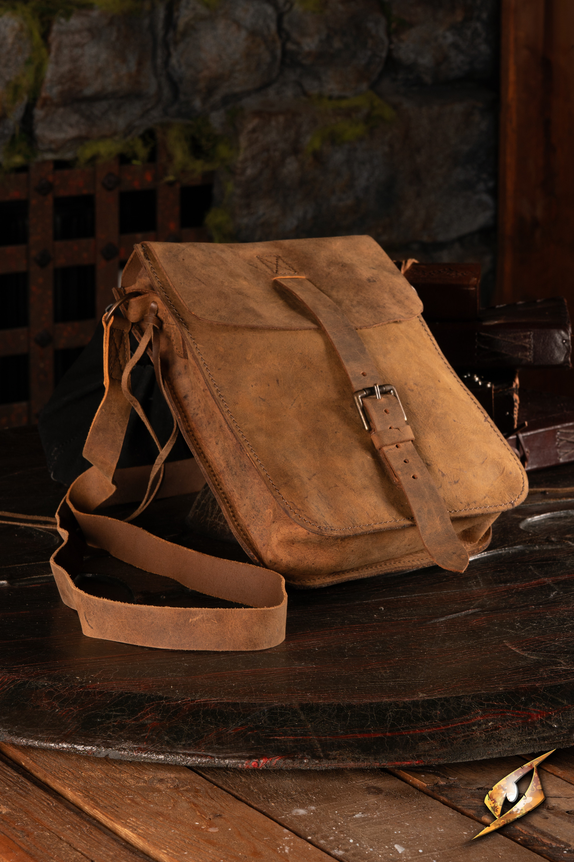 Bolsa medieval de viagem em couro, cor marrom claro