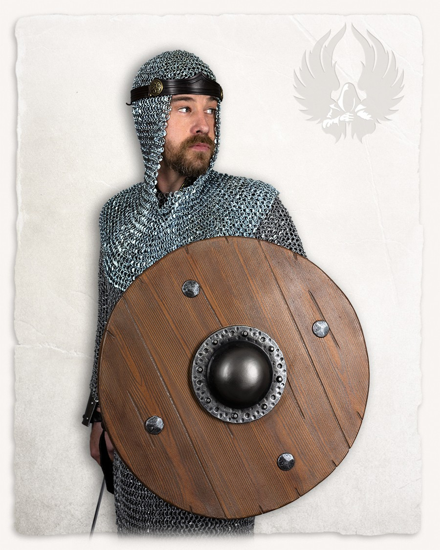 Escudo vikingo redondo para LARP modelo Rorrik, cor: madeira