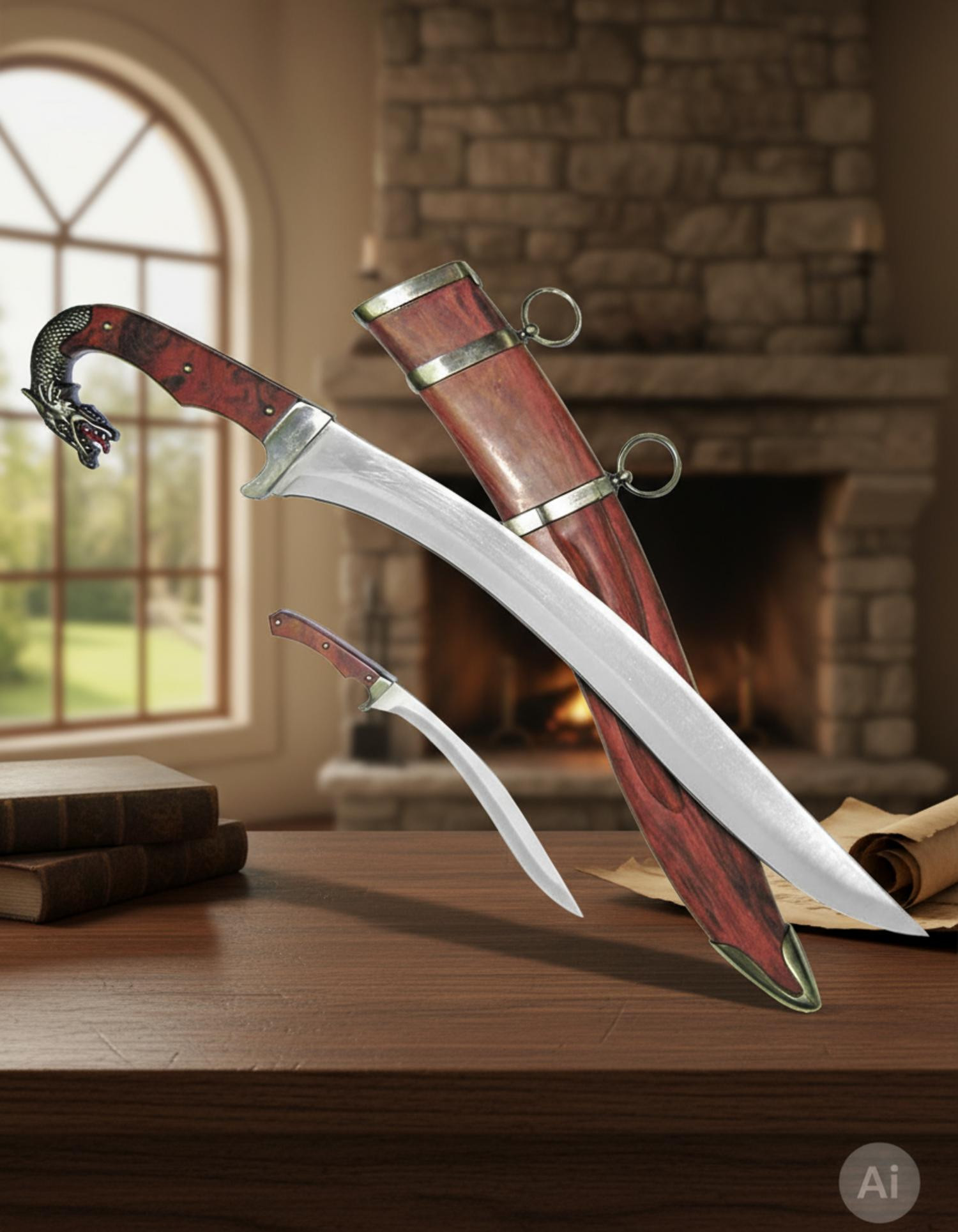 Falcata dragão com faca e bainha