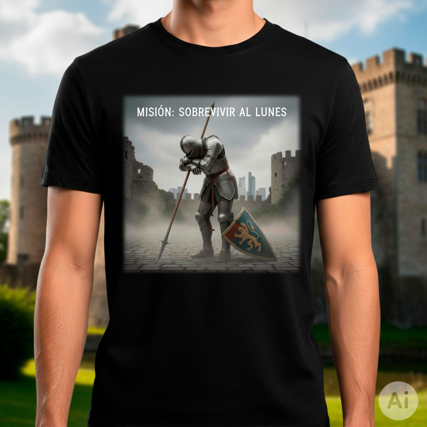 Camiseta medieval para homem, Missão: Sobreviver à Segunda-feira