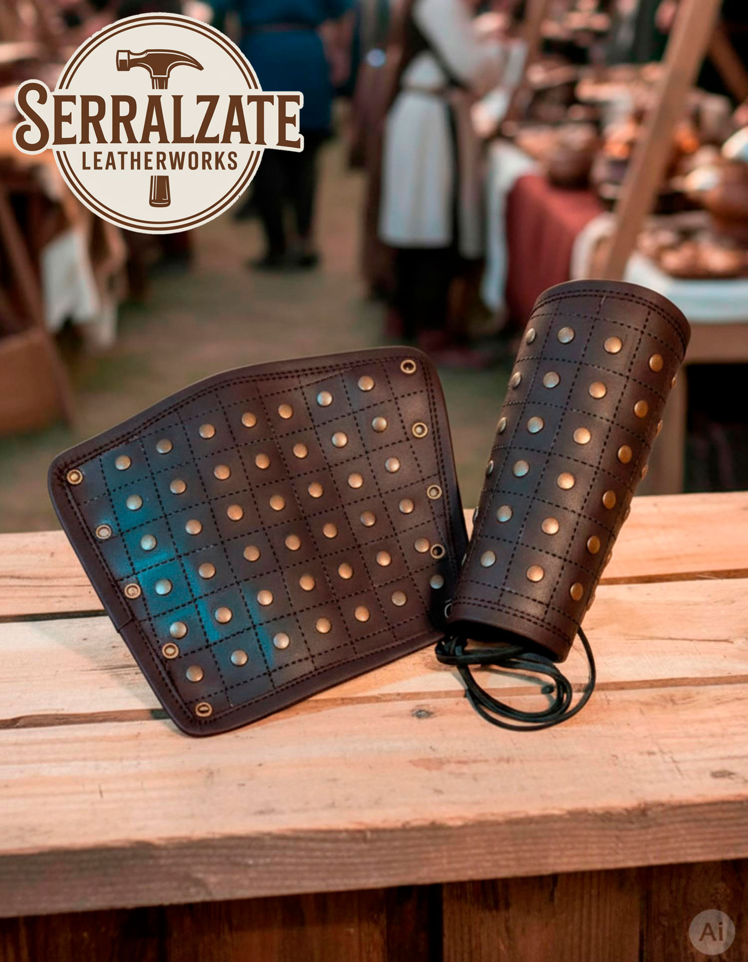 Braceletes medievais reforçados Evan em marrom