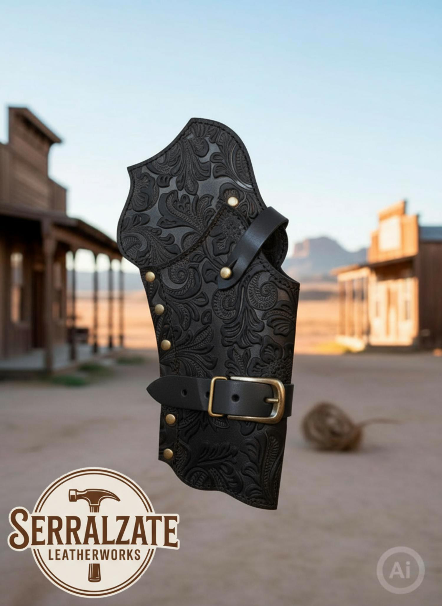 Funda de estojo Deluxe para revólveres do oeste, preta