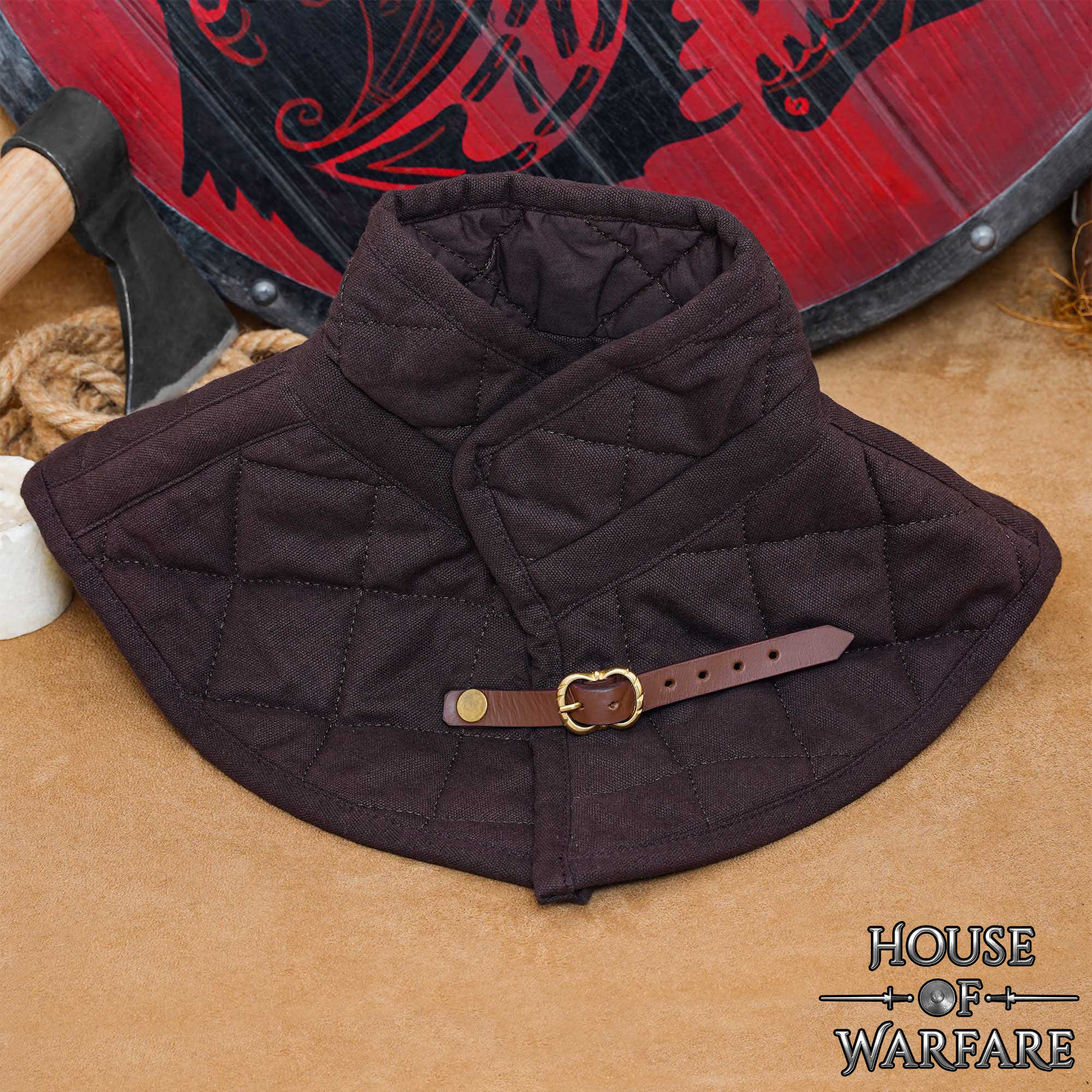 Gorjal medieval acolchoado com correia, cor marrom