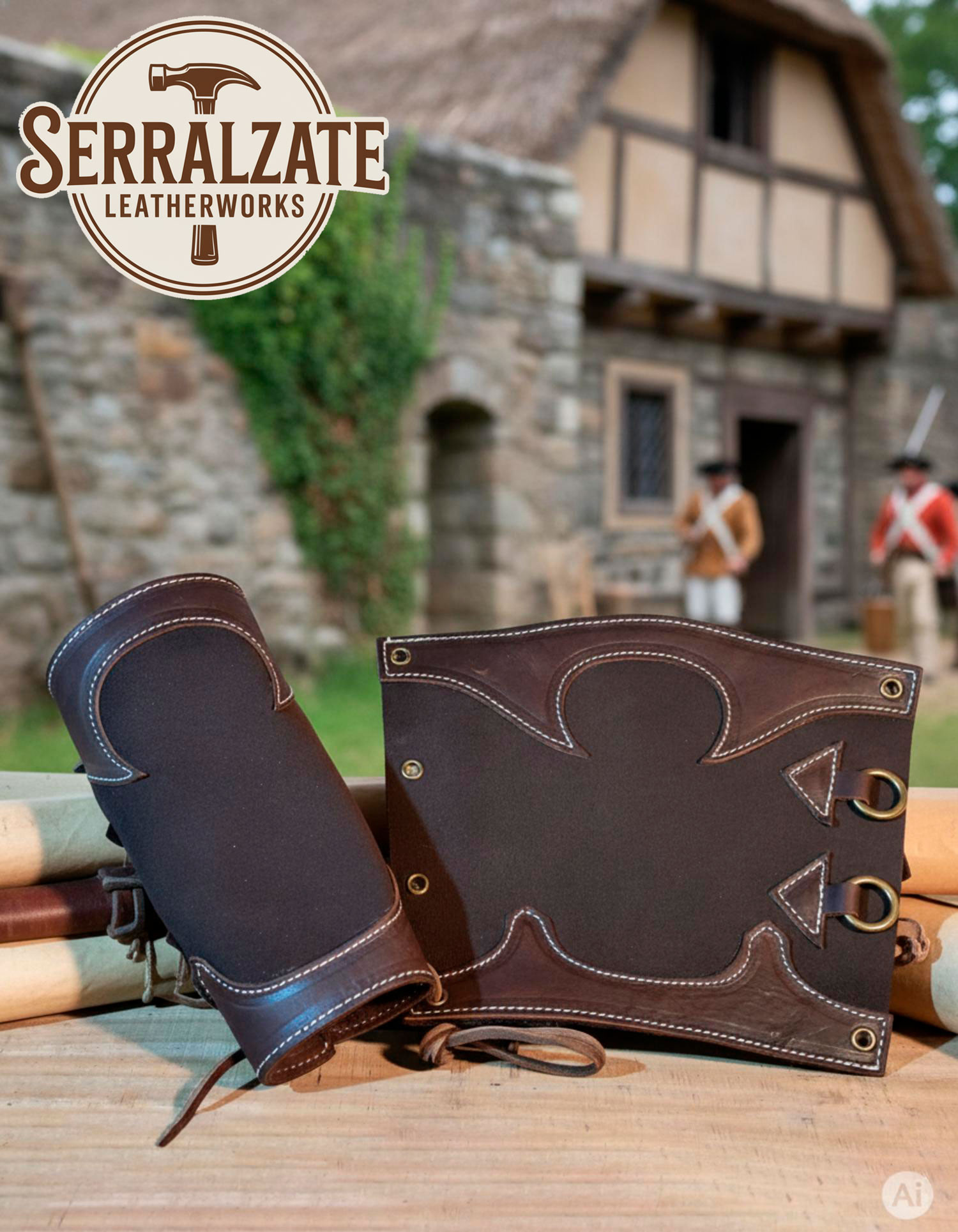 Braceletes medievais de guardas florestais em couro, marrons escuros