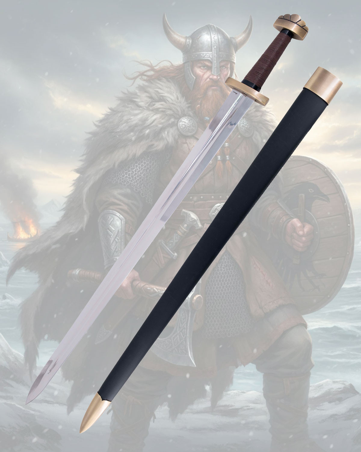 Espada Vikinga Decorativa com Bainha, Cabo Encordado