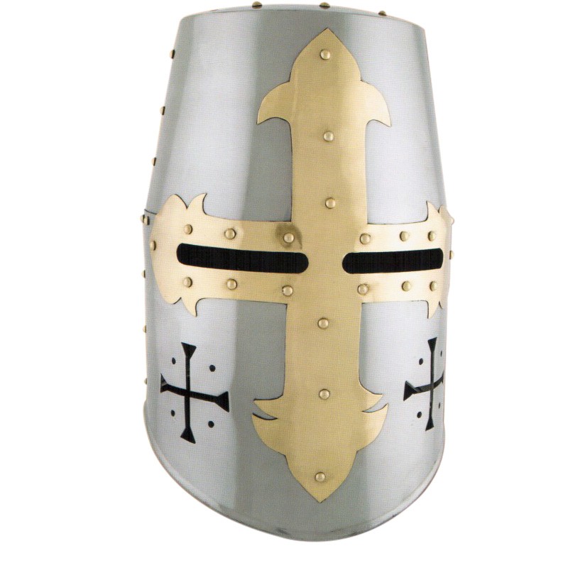 Capacete Templário com cruz frontal e lateral