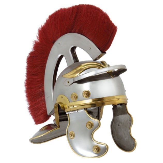 Capacete de centurião romano com pluma frontal