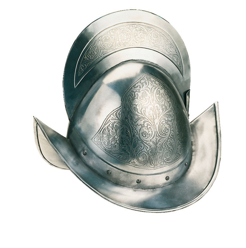 Capacete ornamentado com gravuras
