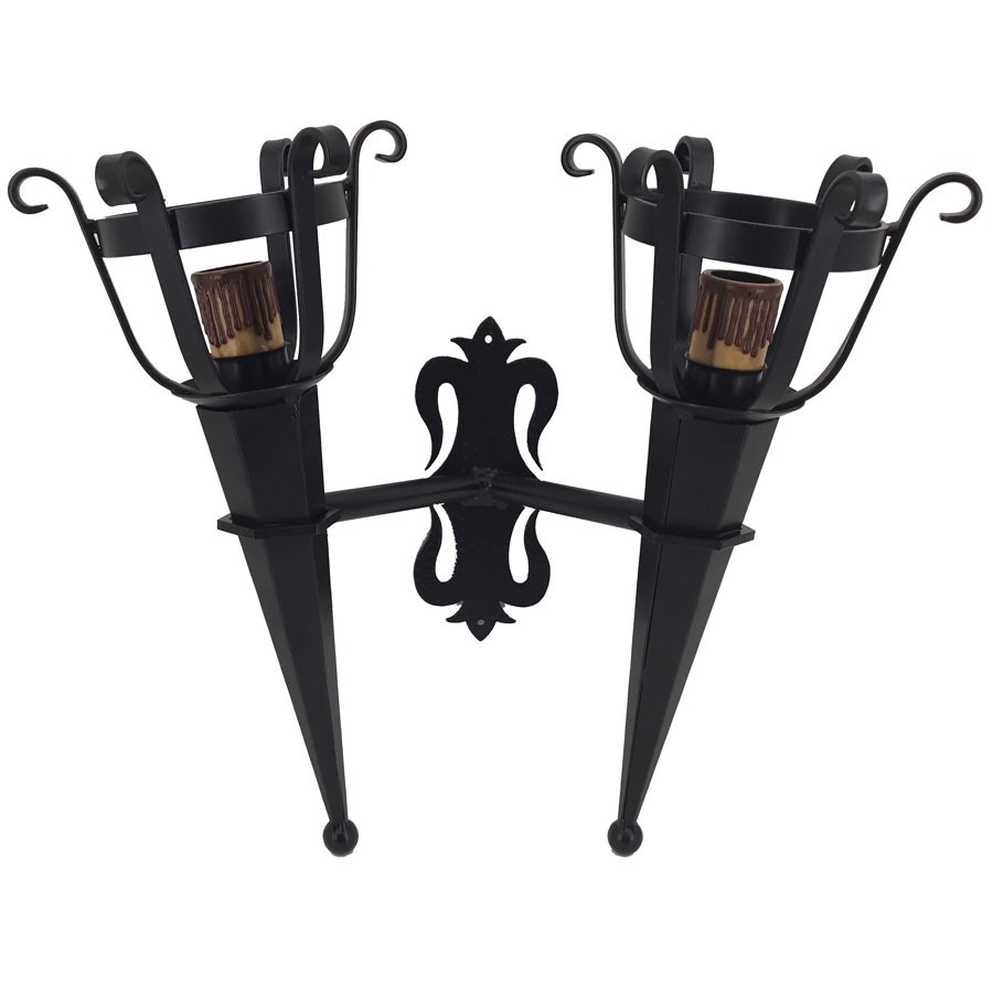 Aplique maçarico de ferro forjado 2 luzes (46x40 cms.)