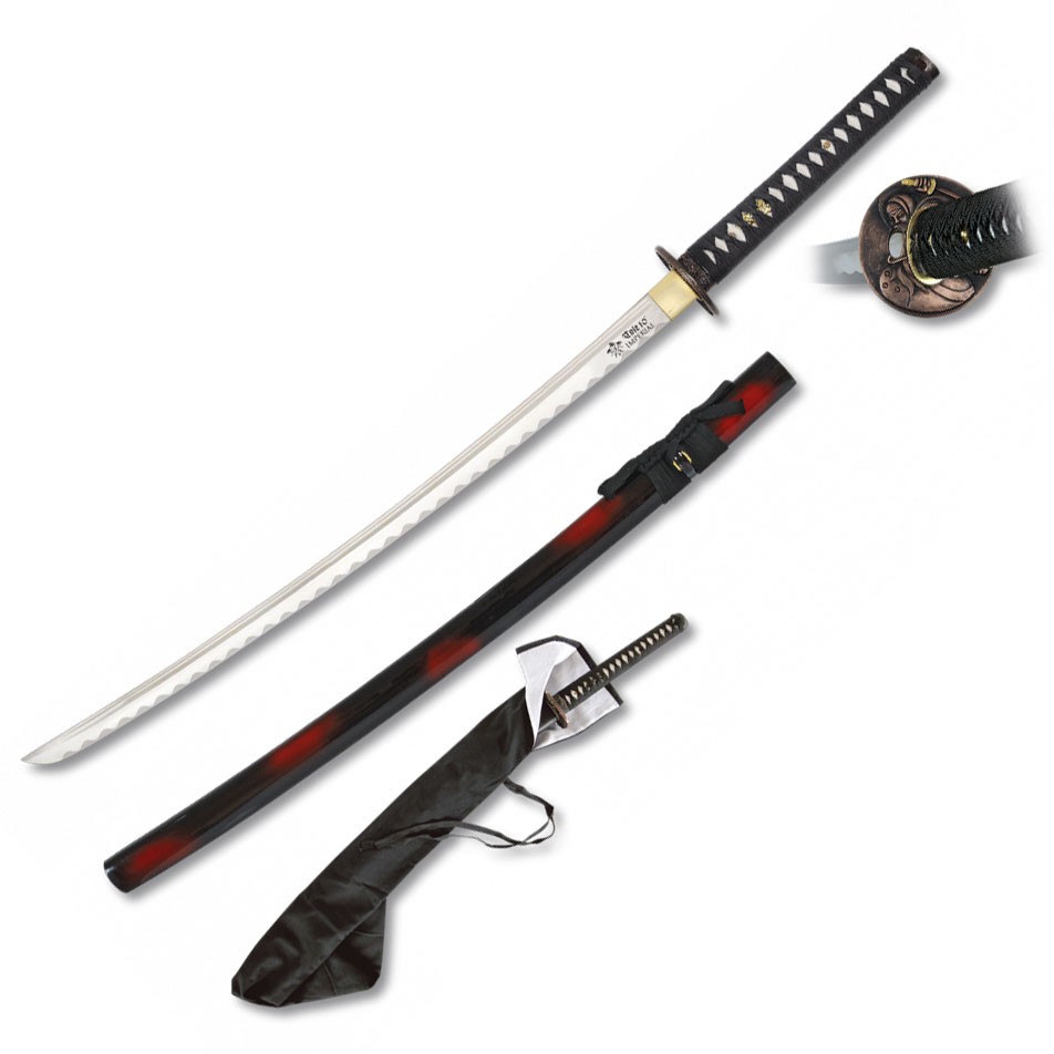 Vermelho-preto bainha Katana carbono + caso + estande