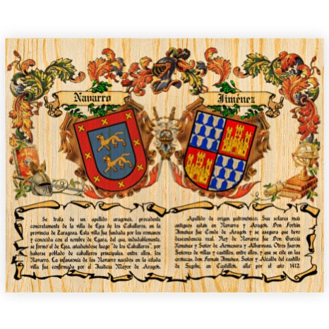 Brasão 2 Apelidos sobre madeira (60x40 cms.)