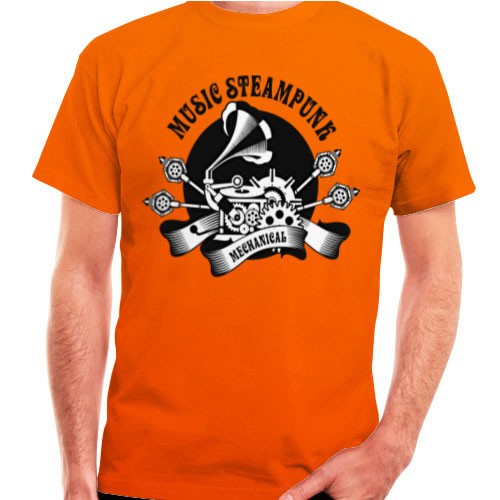 T-shirt SteamPunk laranja, manga curta