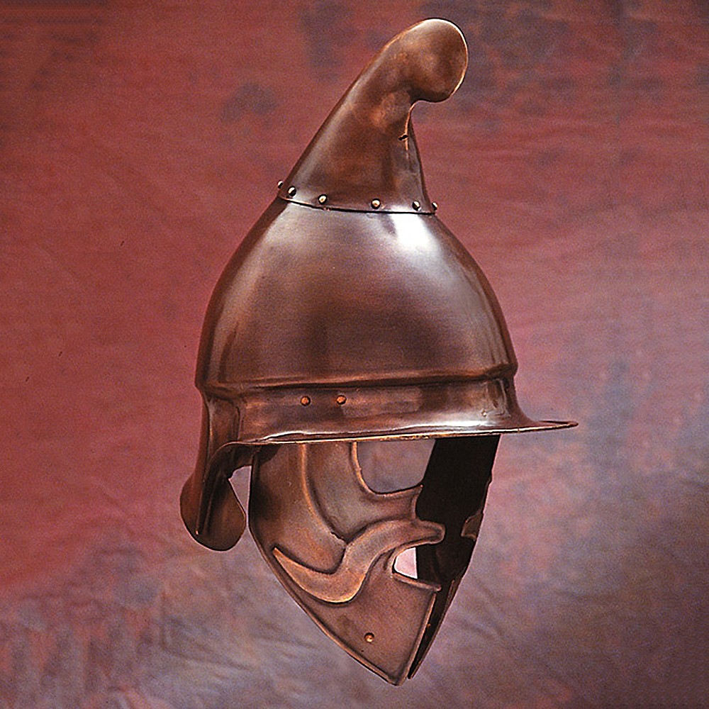 Capacete hoplita ateniense com acabamento em bronze