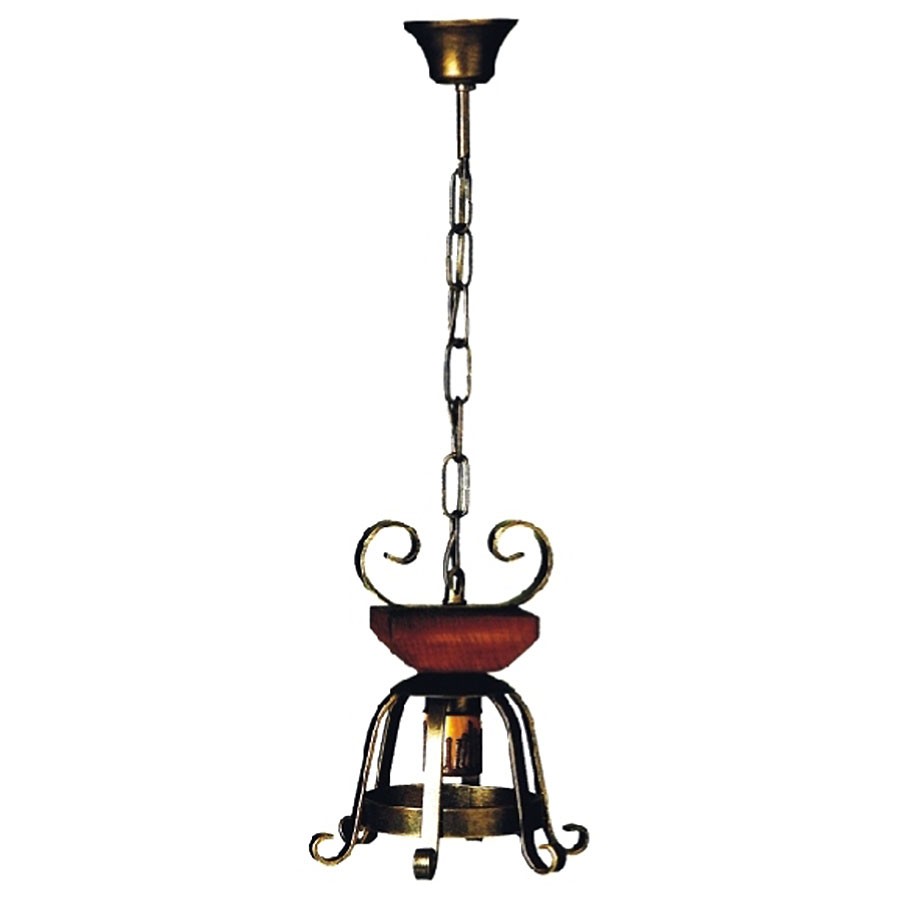 Candeeiro medieval em ferro forjado com madeira