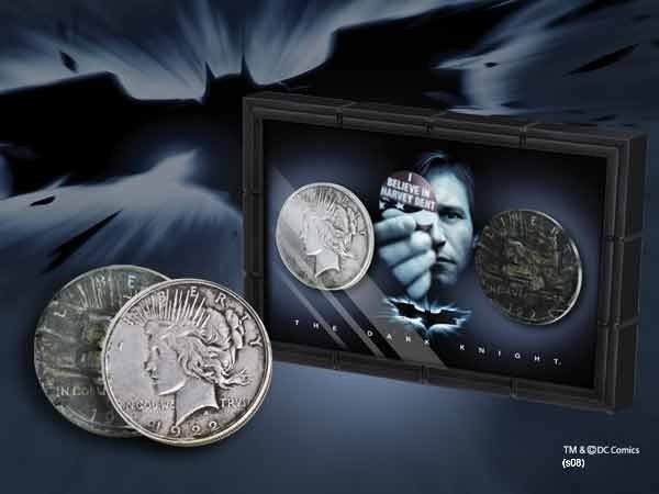 conjunto de 2 moedas Harvey Dent Batman: dois lados com display