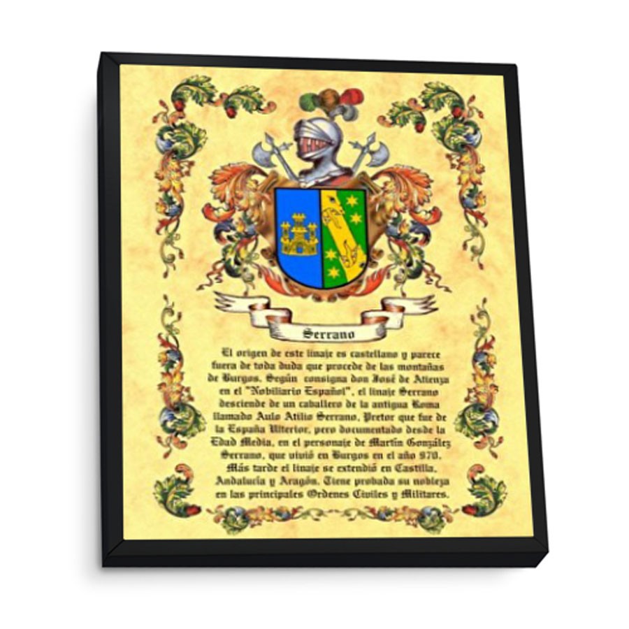 Escudos heráldicos imagem 1 sobrenome, moldura de alumínio (30x40 cms.)