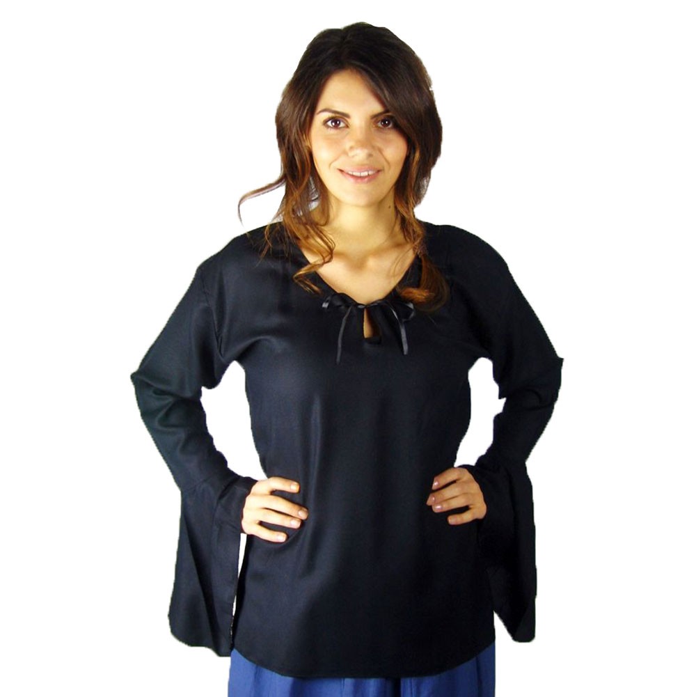 Blusa medieval preta com manga trompete