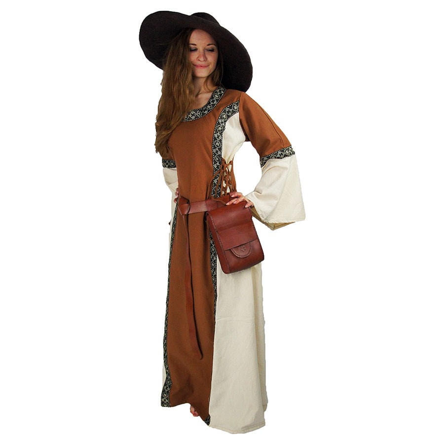 Vestido medieval de mulher Angie, castanho tabaco natural