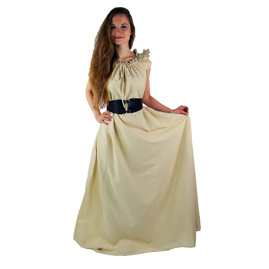 Vestido longo medieval modelo Clara, cor creme