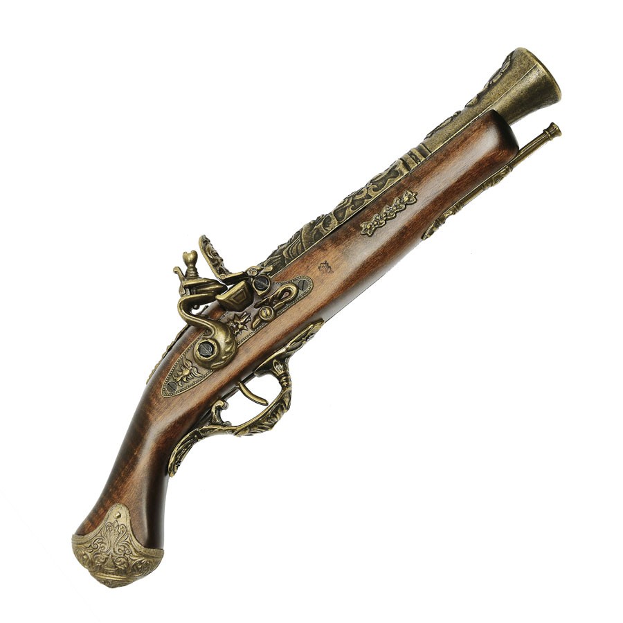 Pistola bacamarte de pederneira de latão