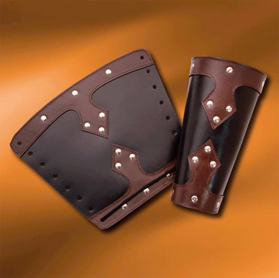 Braçadeiras de guerreiro medieval, preto-castanho