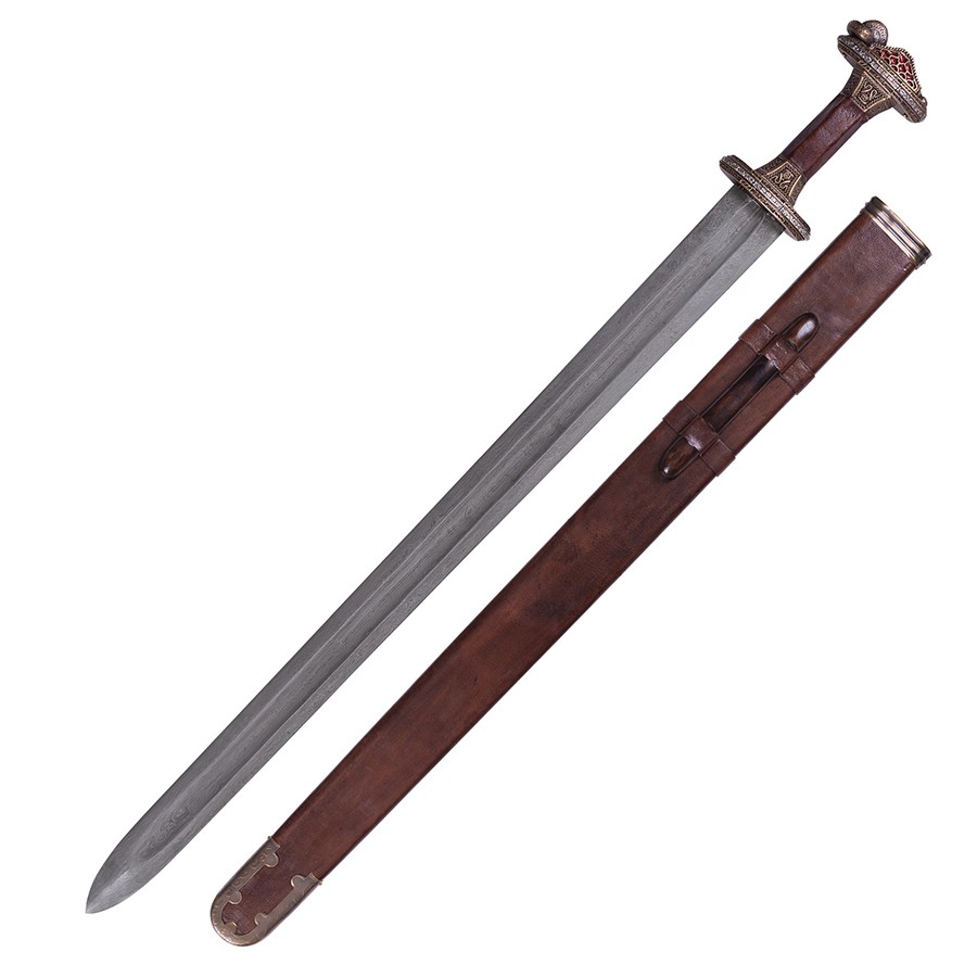 Espada escandinava Vendel era em aço Damasco, acabamento em latão