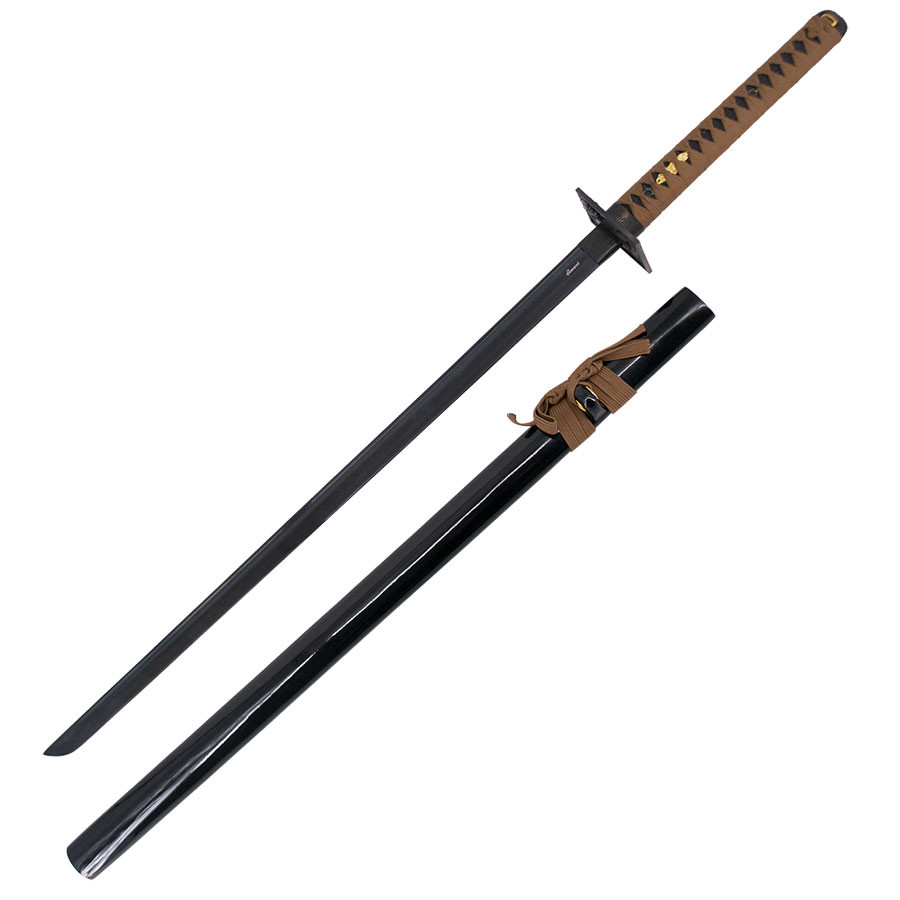 Katana funcional aço carbono AISI 1045, com cabo cordas preto