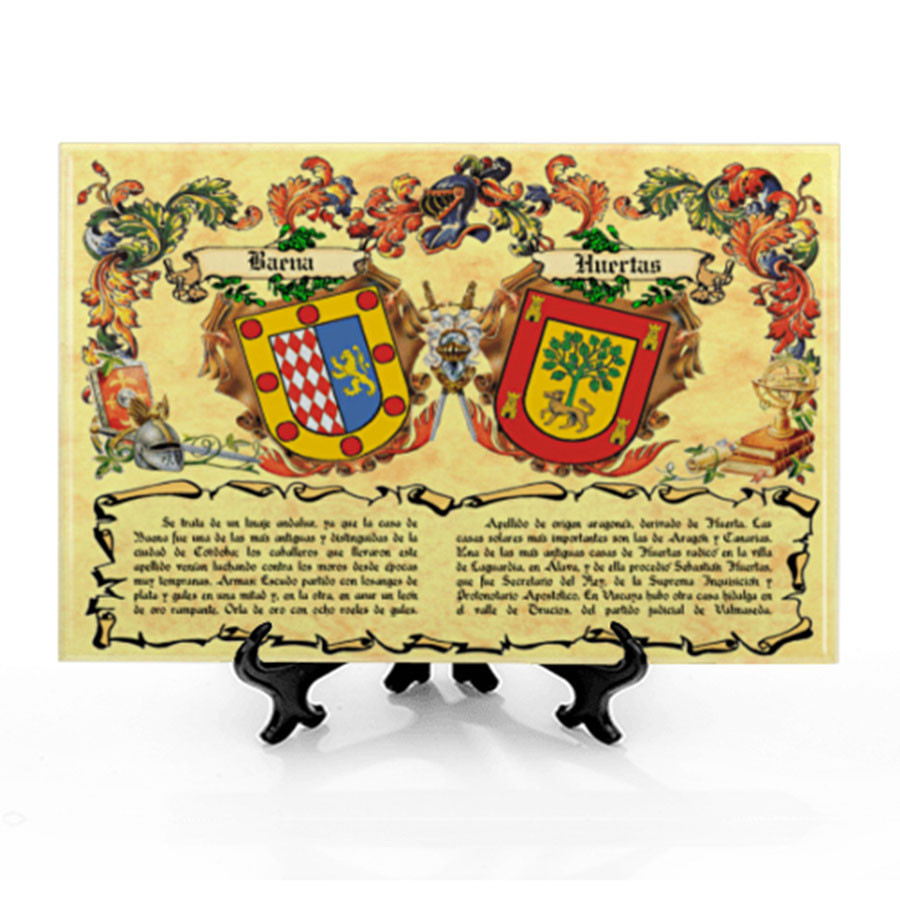 Azulejo Escudos Heráldicos de 2 Sobrenomes com legenda (30x20 cm.)