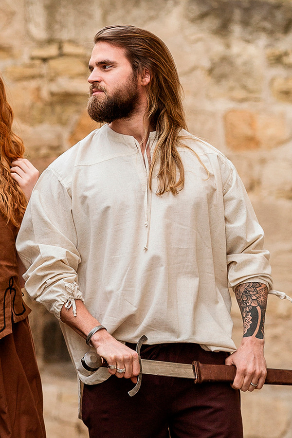 Camisa medieval modelo Batrholomeus, cor branca natural