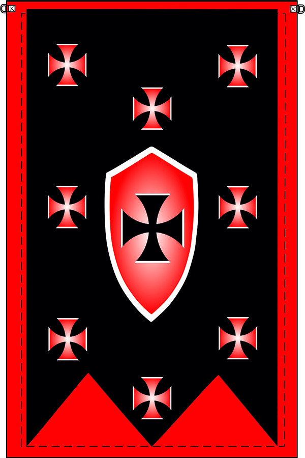 Banner medieval preto-vermelho com cruzes templárias