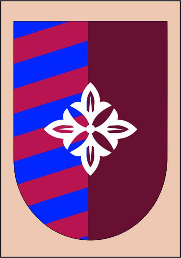 Banner medieval vermelho-granada e azul com flor de lis central