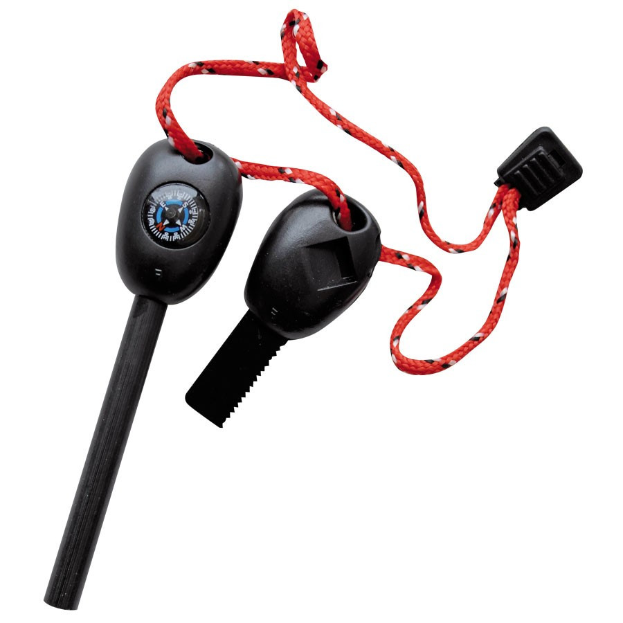 Pederneira, bússola, régua, serra e apito