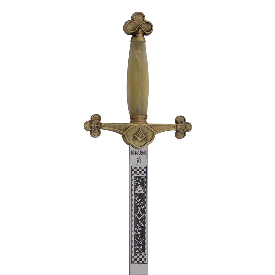 Espada cerimonial da Loja Maçônica com lâmina reta e acabamento em latão
