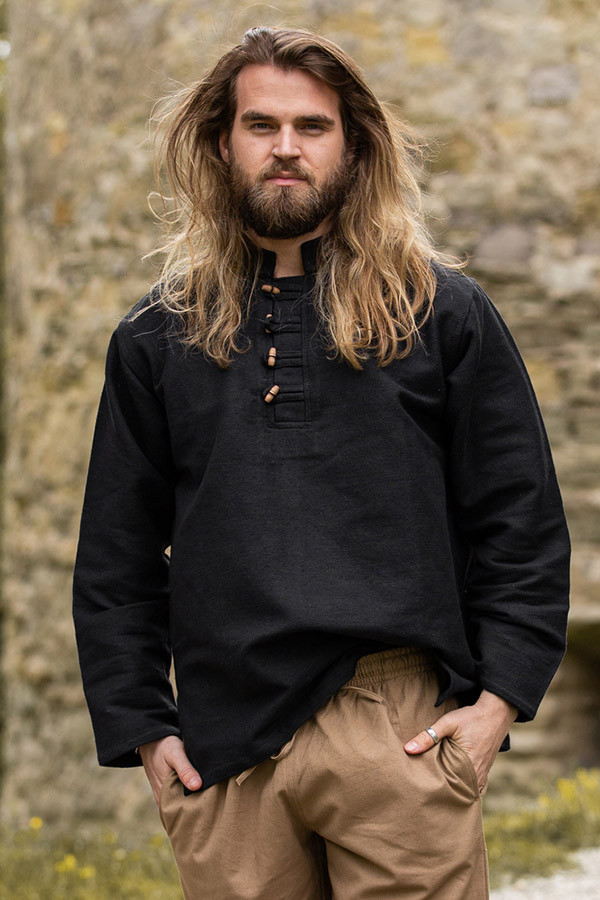 Camisa medieval em algodão grosso modelo Anton, preta