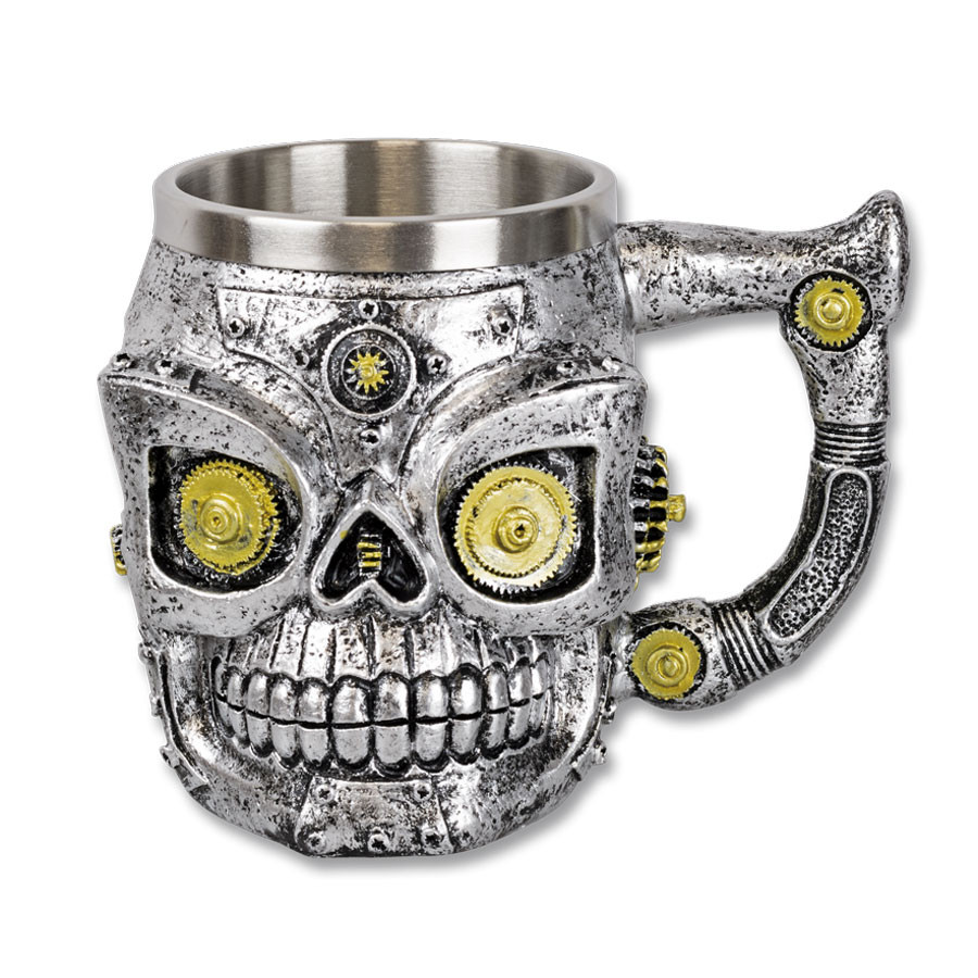 Caneca decorativa de caveira mecanizada SteamPunk